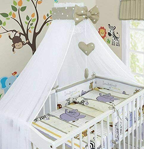 10Pc Bedding Set Safari Beige Cotton Bumper Pillow Duvet Sheet Fit Cot 120x60cm