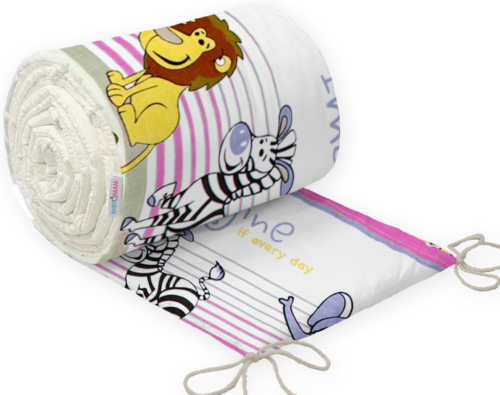 Baby 3Pc Safari Pink Bedding Set Cotton All-Round Straight Fit Cot 120c60cm
