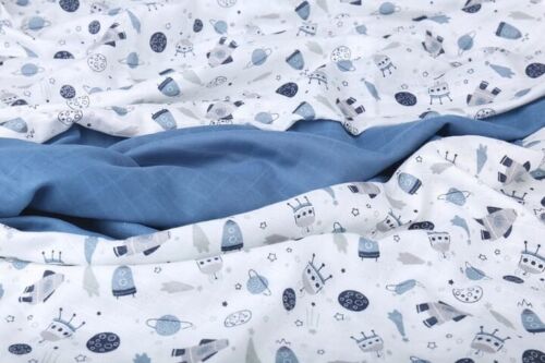 Baby Muslin Nappies Cloth Diaper Cotton 3-PACK Colourful 70x70cm Navy rockets