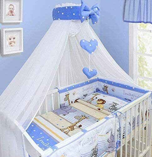 10Pc Bedding Set Safari Blue Cotton Bumper Pillow Duvet Sheet Fit Cot 120x60cm