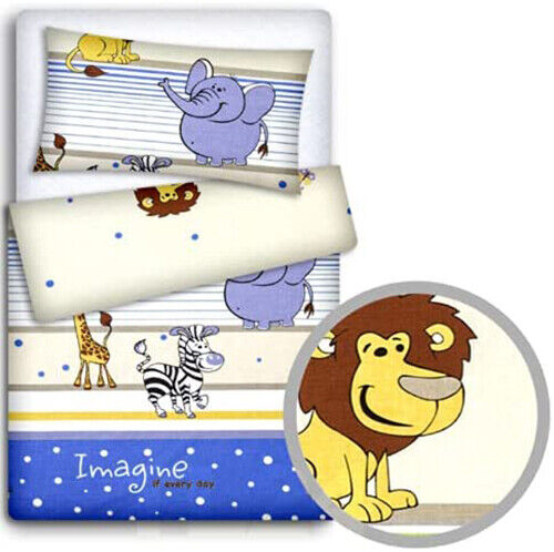 10Pc Bedding Set Safari Blue Cotton Bumper Pillow Duvet Sheet Fit Cot 120x60