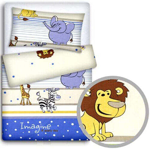 10Pc Bedding Set Safari Blue Cotton Bumper Pillow Duvet Sheet Fit Cot 120x60cm