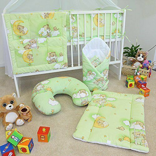 Baby 14Pc Bedding Set Cotton Pillow Duvet Bumper Fit Cot 120x60 Ladder Green