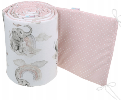 Cot Liner 180cm fit Cot 120x60cm 100% Cotton Baby Nursery Elephant On The Cloud/ Dots Pink