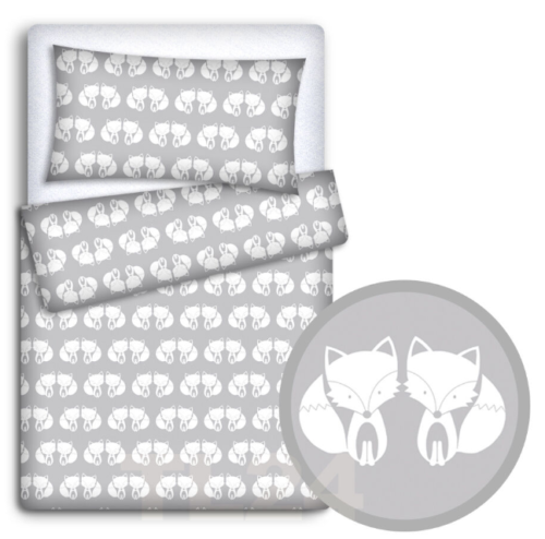 Baby Bedding Fit Junior Bed 2Pc 150x120cm Pillowcase Duvet Cover Fox Grey