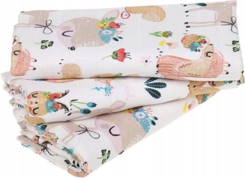 Baby Muslin Nappies Cloth Diaper Cotton Colourful 3-PACK 70x70cm Sweet Animals