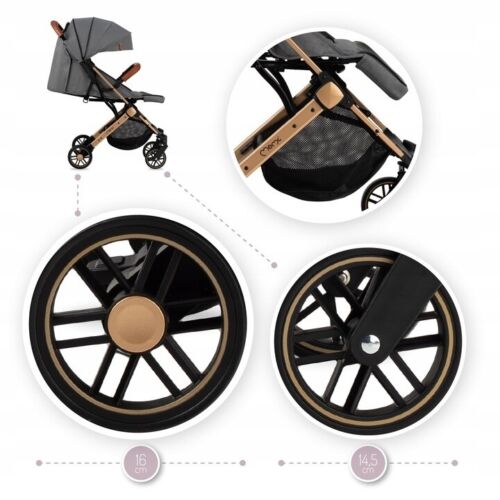 MOMI ESTELLE Grey/Gold Baby Stroller Lightweight Maneuverable Folded Pushchair