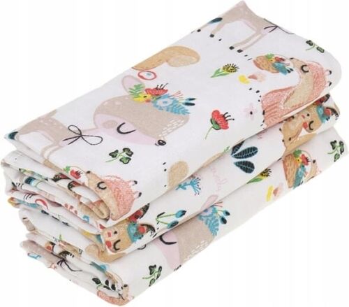 Baby Muslin Nappies Cloth Diaper Cotton Colourful 3-PACK 70x70cm Sweet Animals