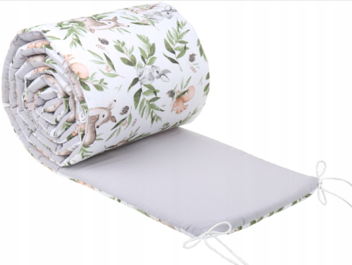 Cot Liner 180cm fit Cot 120x60cm 100% Cotton Baby Nursery Grey/ Green Glade