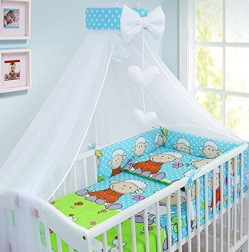 14 Pc Baby Full Nursery Bedding Set Cotton Bumper Pillow Duvet Fit Cot 120x60cm Sheep Turquiose