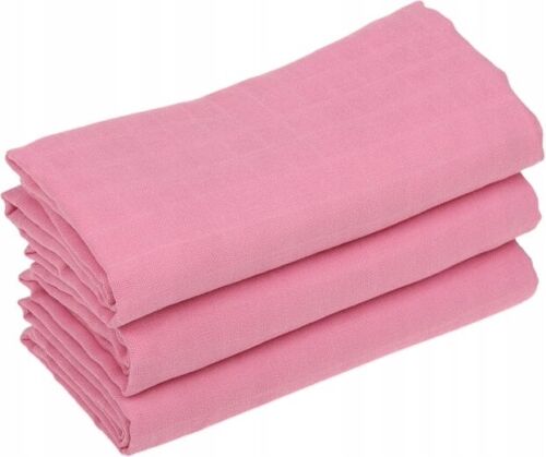 Baby Muslin Nappies Cloth Diaper Cotton 3-PACK 70x70cm Plain Pink