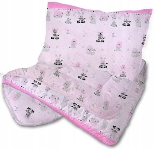 2pc Baby Filled Bedding Set Duvet Pillow 100% Cotton For Cot 120x90cm Sweet Animals Pink