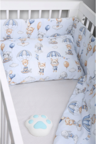 Padded Cot Liner  180cm fit Cot 120x60cm 100% Cotton Baby Nursery Walk In The Clouds/Grey Dots