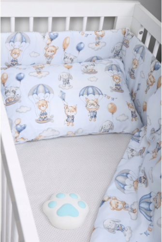 Padded Bumper 180cm fit Cot 120x60cm 100% Cotton Baby Nursery Walk In The Clouds/Grey Dots