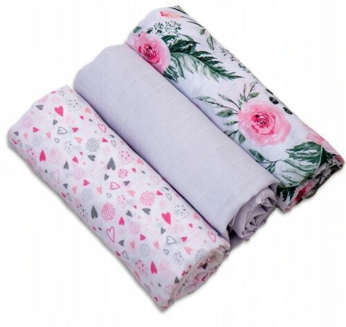 Baby Muslin Nappies Soft Cloth Diaper Bibs Colourful Cotton Colourful 3-PACK 70x80 Baby Pink