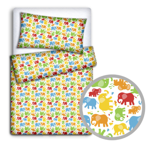 2pc Baby Filled Bedding Set Duvet Pillow 100% Cotton For Cotbed Elephants colored 135x100cm