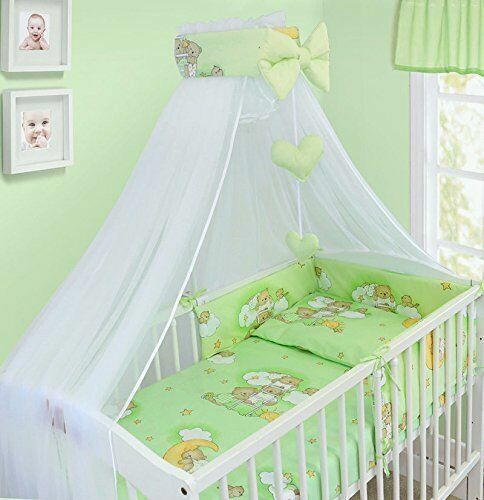 Baby 14Pc Bedding Set Cotton Pillow Duvet Bumper Fit Cot 120x60 Ladder Green