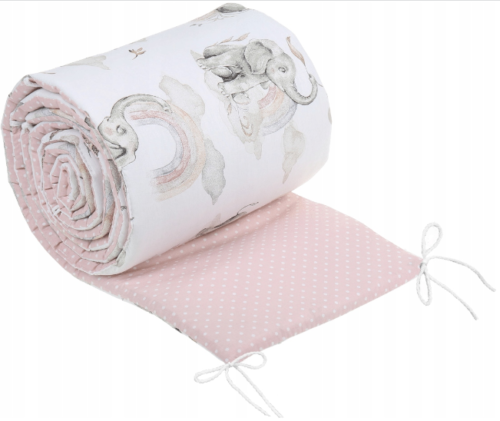 Cot Liner 180cm fit Cot 120x60cm 100% Cotton Baby Nursery Elephant On The Cloud/ Dots Pink