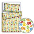 2pc Baby Filled Bedding Set Duvet Pillow 100% Cotton For Cotbed Elephants colored 135x100cm