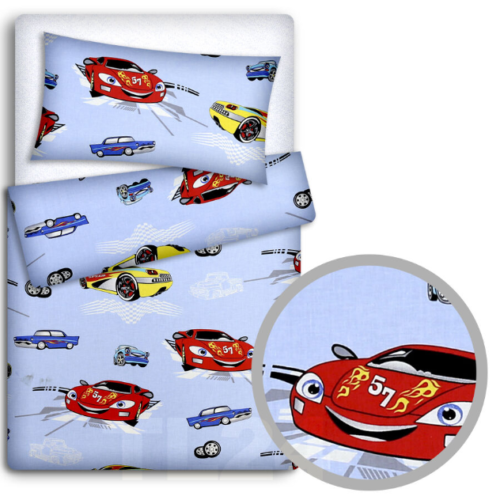 2pc Baby Filled Bedding Set Duvet Pillow 100% Cotton For Cotbed 135x100cm Cars