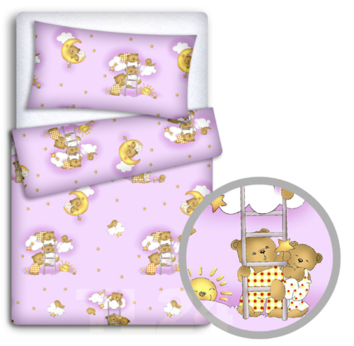 2pc Baby Filled Bedding Set Duvet Pillow 100% Cotton For Cotbed 135x100cm Ladder Pink