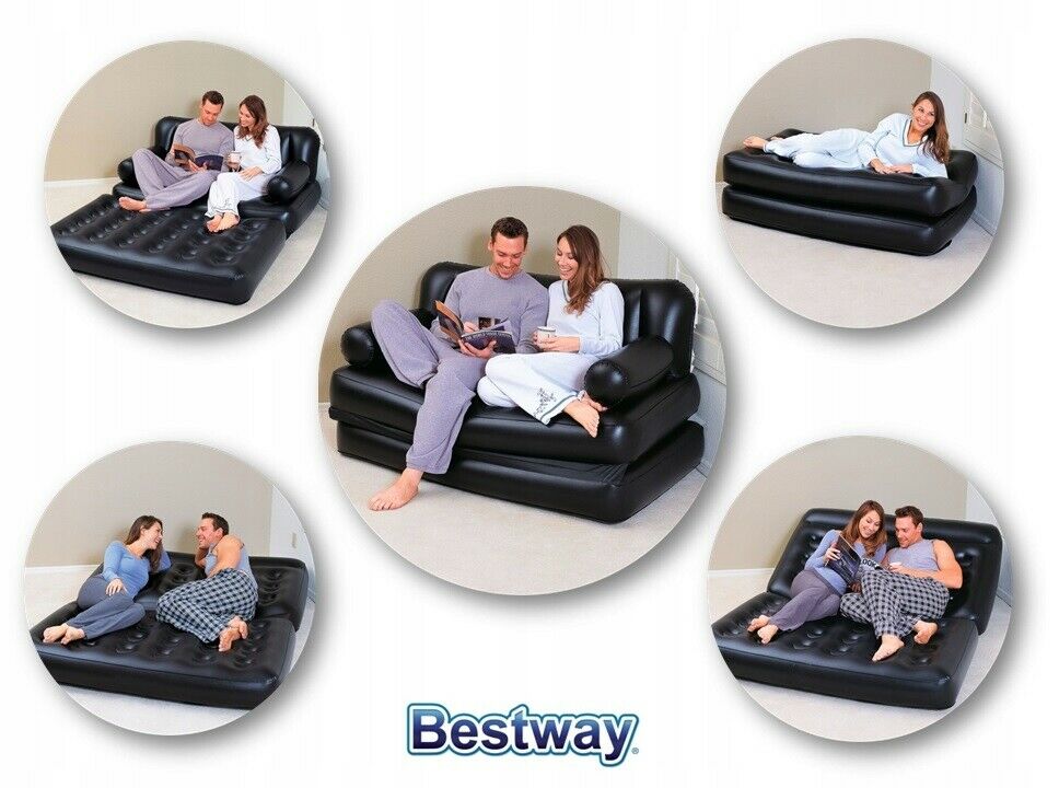 Double Inflatable Sofa 75054 Lounge Air Bed Bestway 5-In-1 188X152X64cm - Black