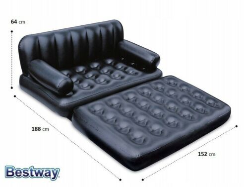 Double Inflatable Sofa 75054 Lounge Air Bed Bestway 5-In-1 188X152X64cm - Black