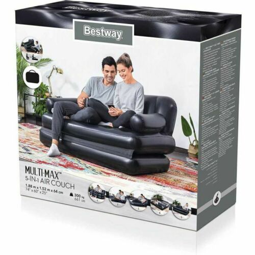 Double Inflatable Sofa 75054 Lounge Air Bed Bestway 5-In-1 188X152X64cm - Black
