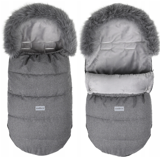 Large Baby Kid Footmuff Fluffy Collar Stroller Pushchair Sleeping Bag Husky Dark Grey