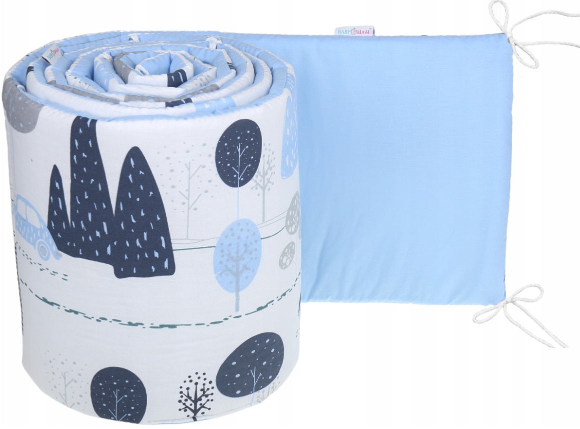 Cot Liner 180cm fit Cot 120x60cm 100% Cotton Baby Nursery Bedding Bed Retro Cars/Blue