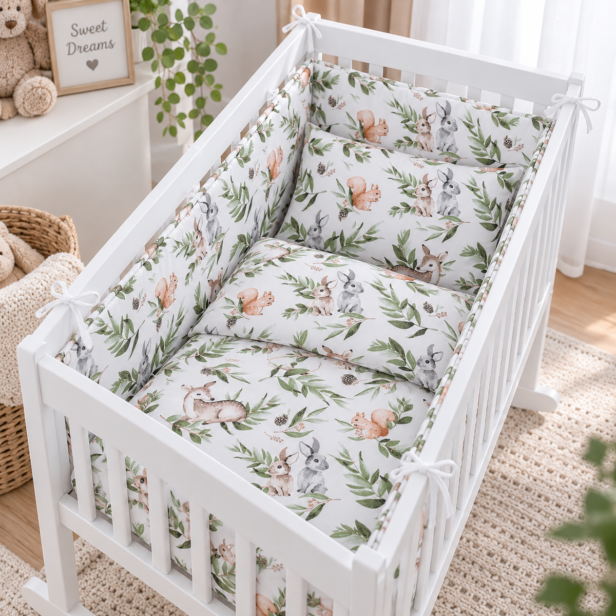 Baby bedding set 5pc nursery cotton pillow duvet bumper 70x80cm Green Glade
