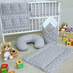 BABYMAM Baby Bedding Set Essential 17pcs 120x90 Cot with Drawer and Mattress Small White on Grey - MyHappy Baby