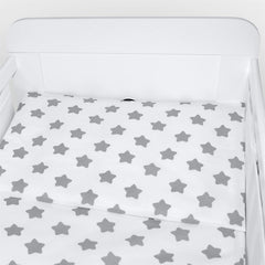 Baby Cot Bedding Set 6Pc Fit Cot bed 140x70cm Big Grey Stars On White - MyHappy Baby