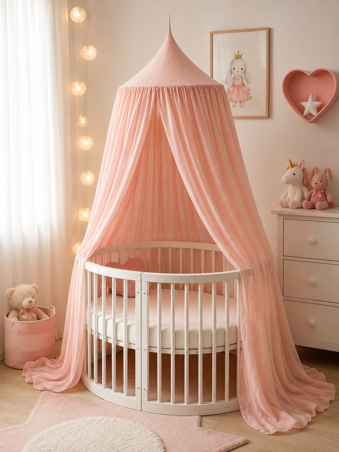 BABYMAM Canopy Mosquito Hanging Net for Crib Cot Bed Nursery - Peach Pink