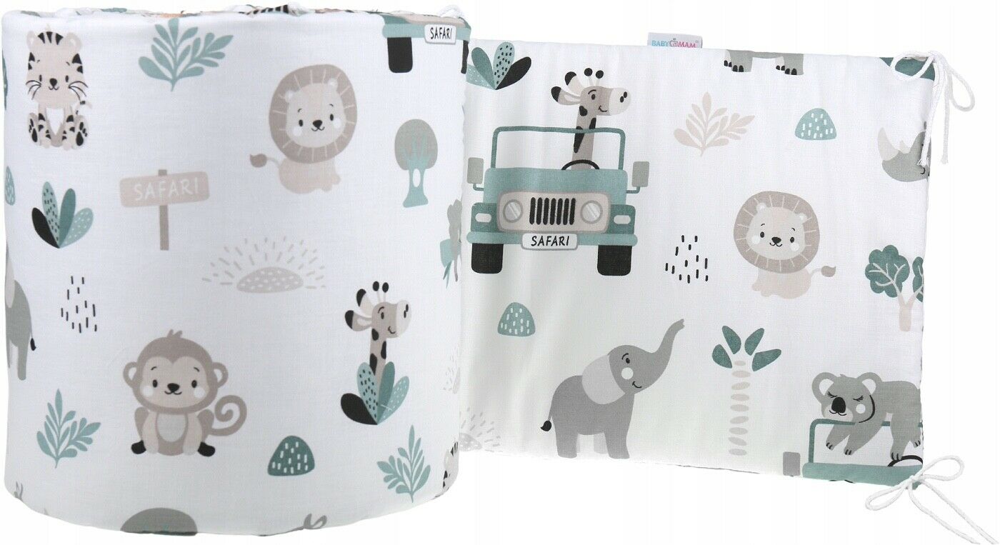 Padded Bumper To Fit Baby Cot Bed All-Round Cotton 420cm On Safari