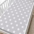 Baby Fitted Cot Sheet Printed Design 100% Cotton Mattress 120X60 cm Big White Stars On Grey
