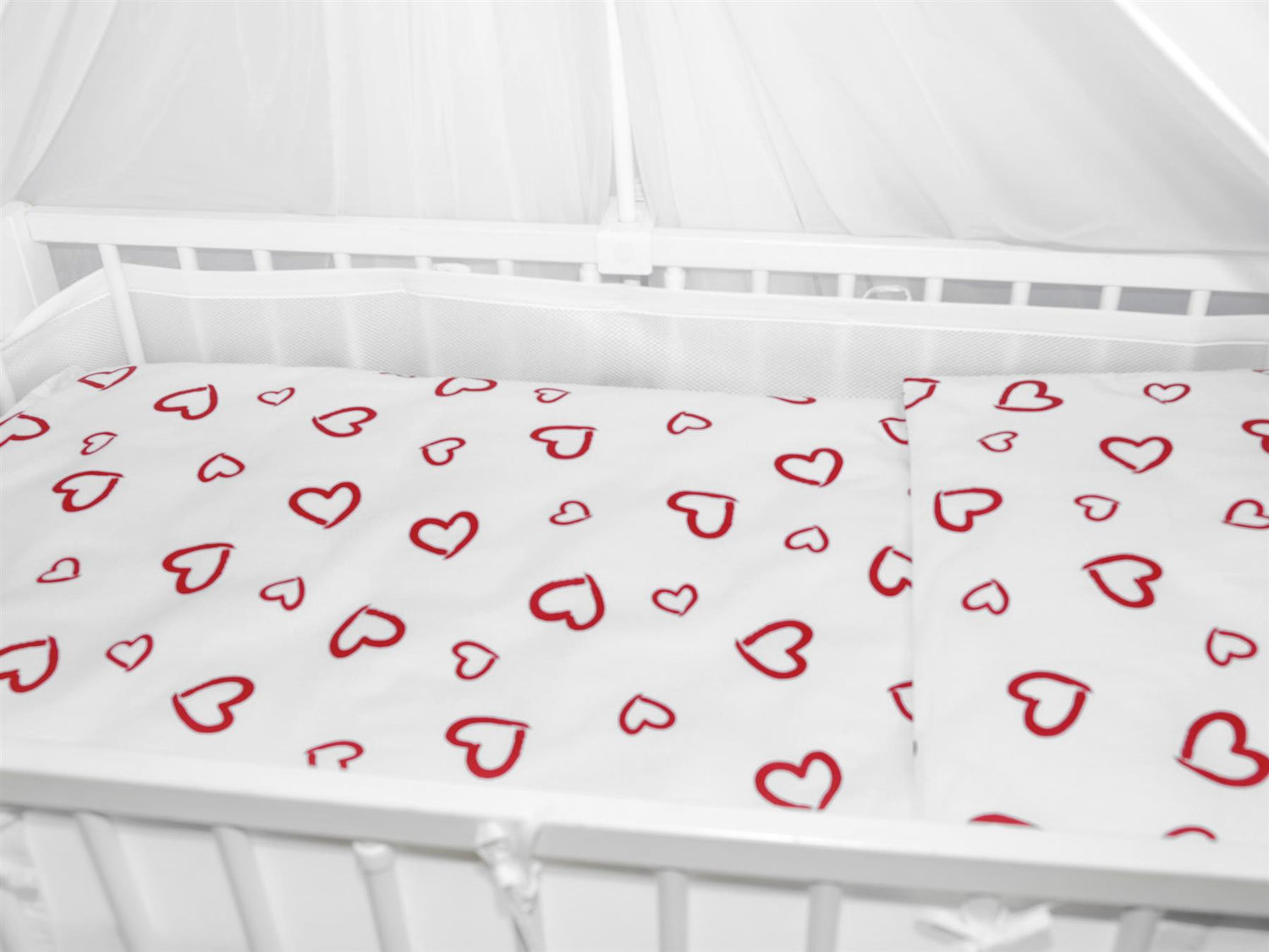 Baby Cot Bedding Set 9pc Fit Cot 120x60cm Red Hearts