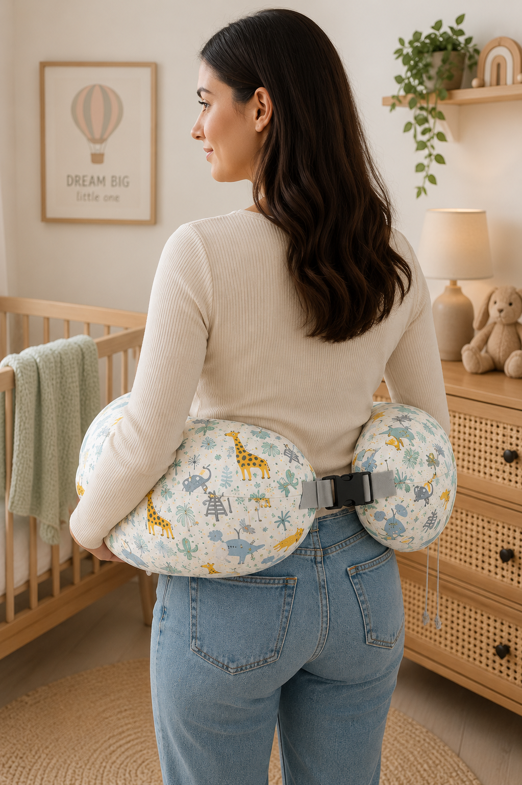 Nursing Pillow with Head Support & Removable Cover Baby Feeding Cushion - Safari