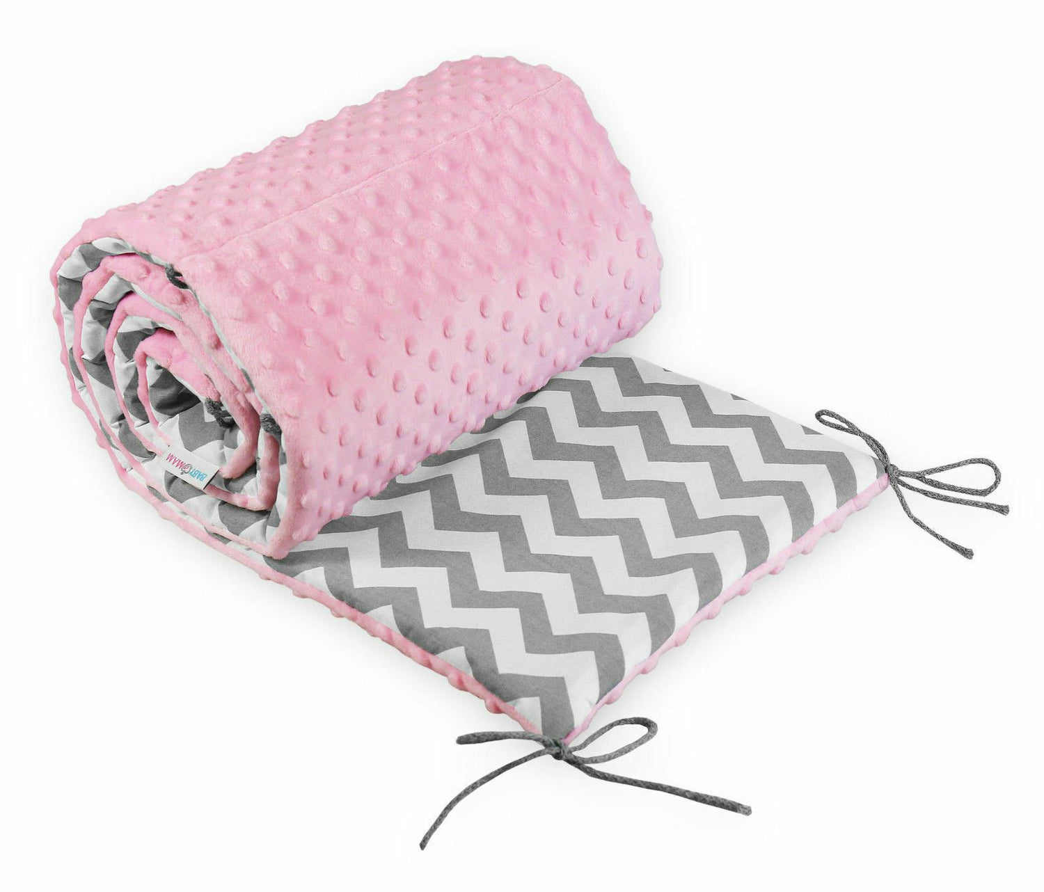 Baby dimple padded bumper nursery protection fit cot bed 190cm Pink / Zig Zag