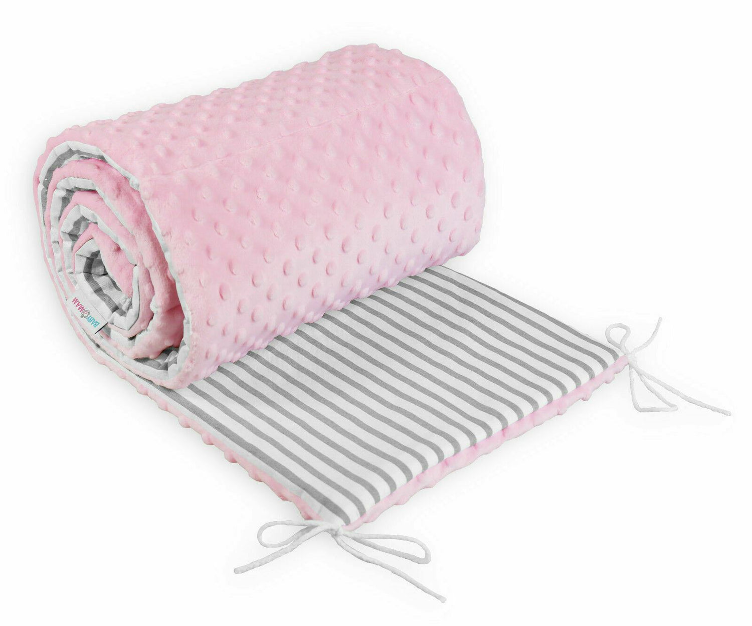 Baby dimple padded bumper nursery protection fit cot bed  190cm Pink/ Grey Stripes