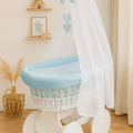 White Wicker Baby Moses Basket with Wheels Blue
