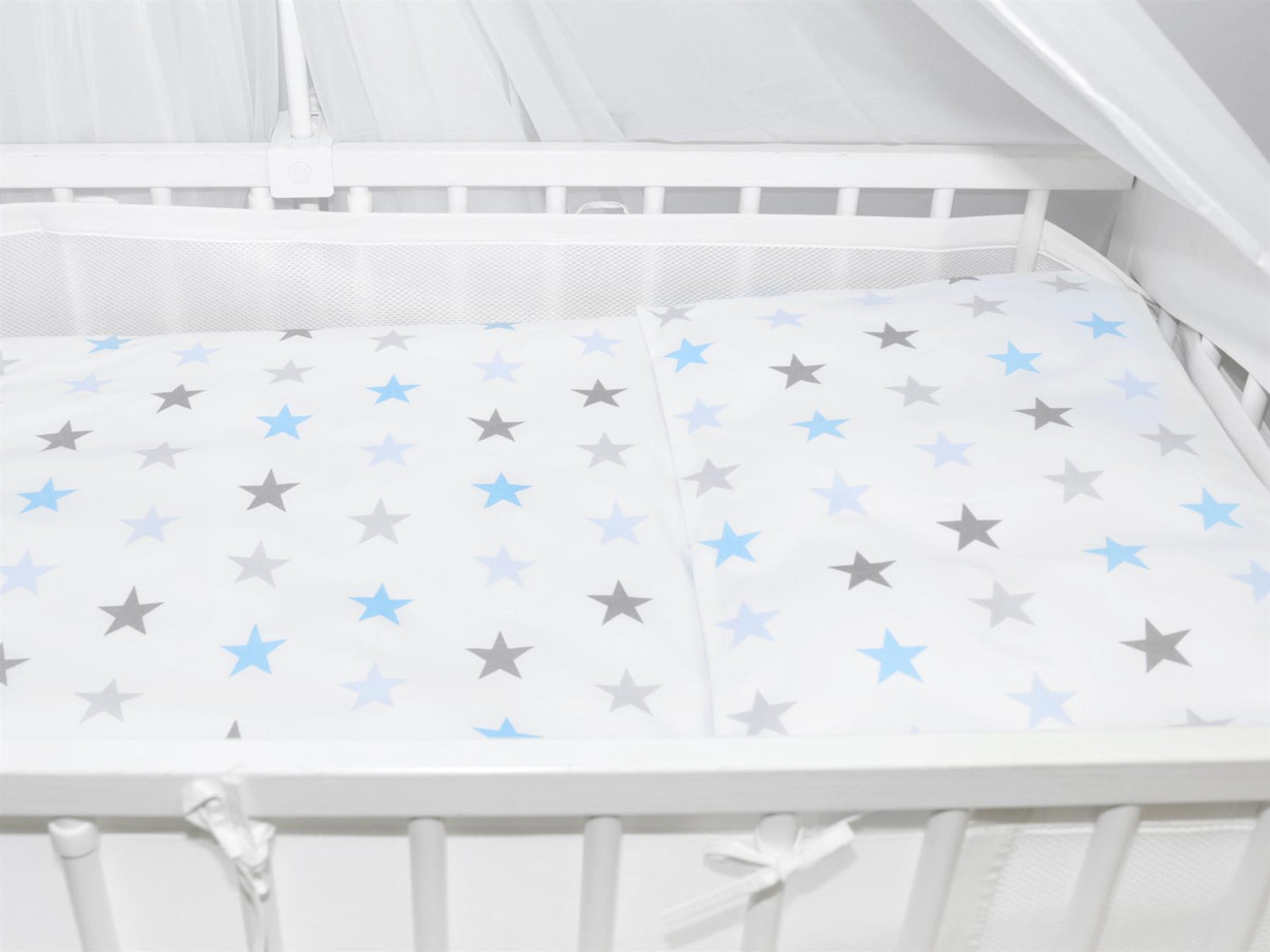 Baby Cot Bedding Set 9pc Fit Cot 120x60cm Grey Blue Stars