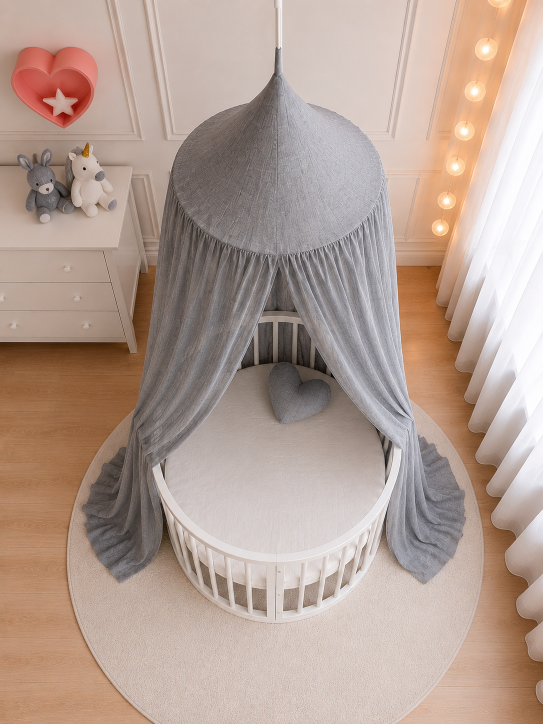 BABYMAM Canopy Mosquito Hanging Net for Crib Cot Bed Nursery - Grey
