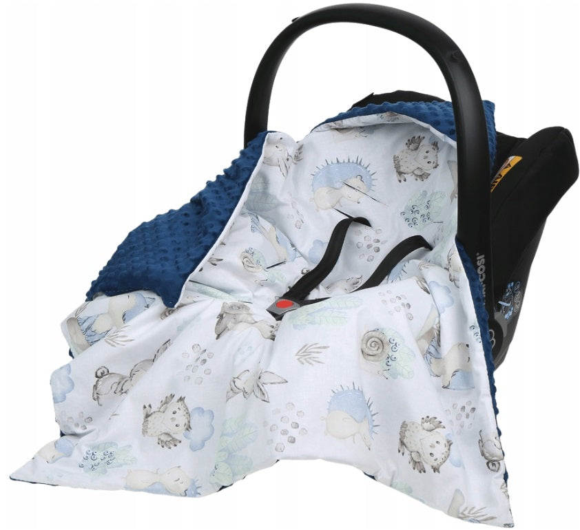 Baby Car Seat Hooded Blanket Double-sided Snuggle Swaddle Wrap NAVY/Wolf in the Forest