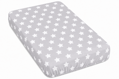 Baby Fitted Cot Sheet Printed Design 100% Cotton Mattress 120X60 cm Big White Stars On Grey - MyHappy Baby