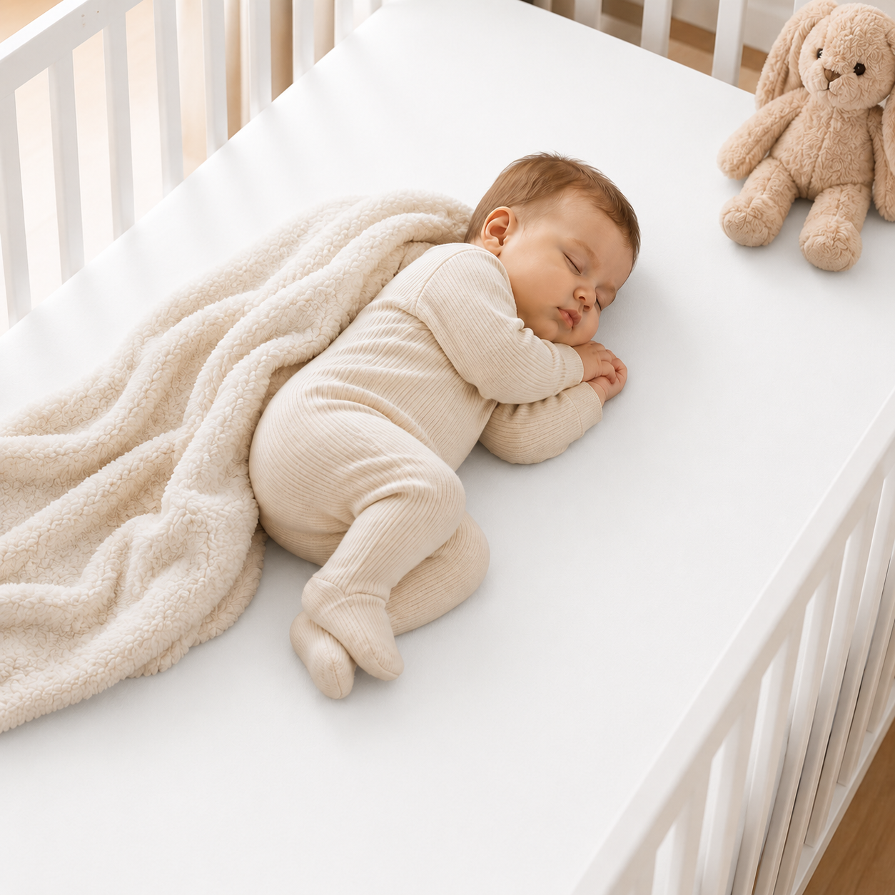 BABYMAM 4 Pack Cot Fitted Sheets 120x60 cm, 100% Organic Jersey Cotton Baby Cot Sheets, Soft Breathable Baby Bedding, Elasticated Mattress Covers (White)