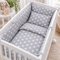 Baby Bedding Set 5pc Nursery Cotton Pillow Duvet Bumper 70x80cm Big White Stars On Grey