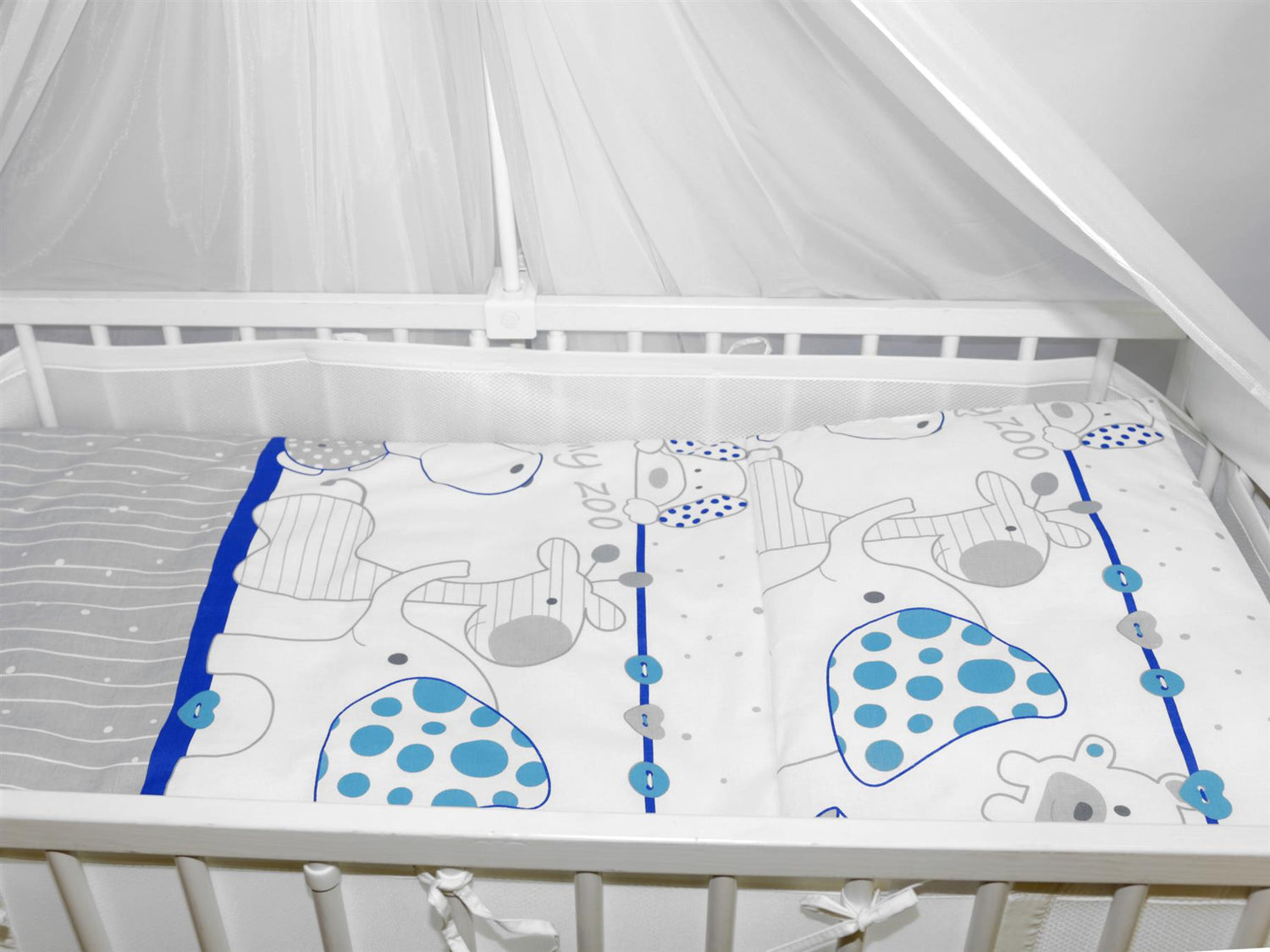 Baby Cot Bedding Set 9pc Fit Cot 120x60cm Zoo Blue