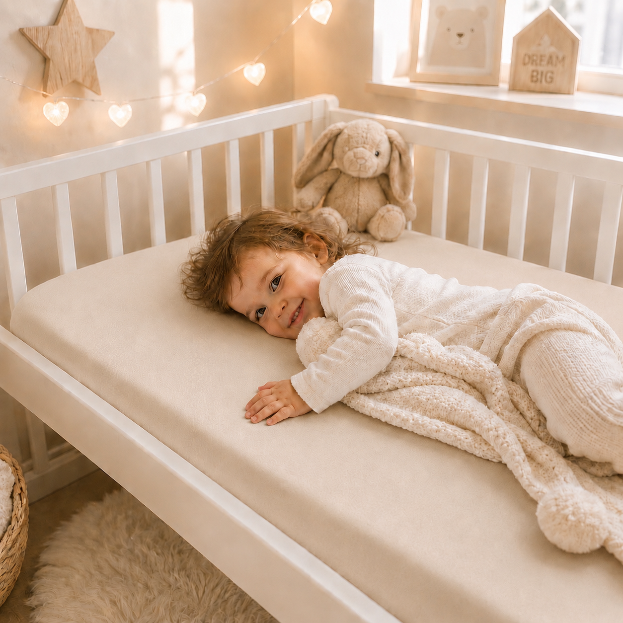 BABYMAM 4 Pack Cot Fitted Sheets 120x60 cm, 100% Organic Jersey Cotton Baby Cot Sheets, Soft Breathable Baby Bedding, Elasticated Mattress Covers (Beige)