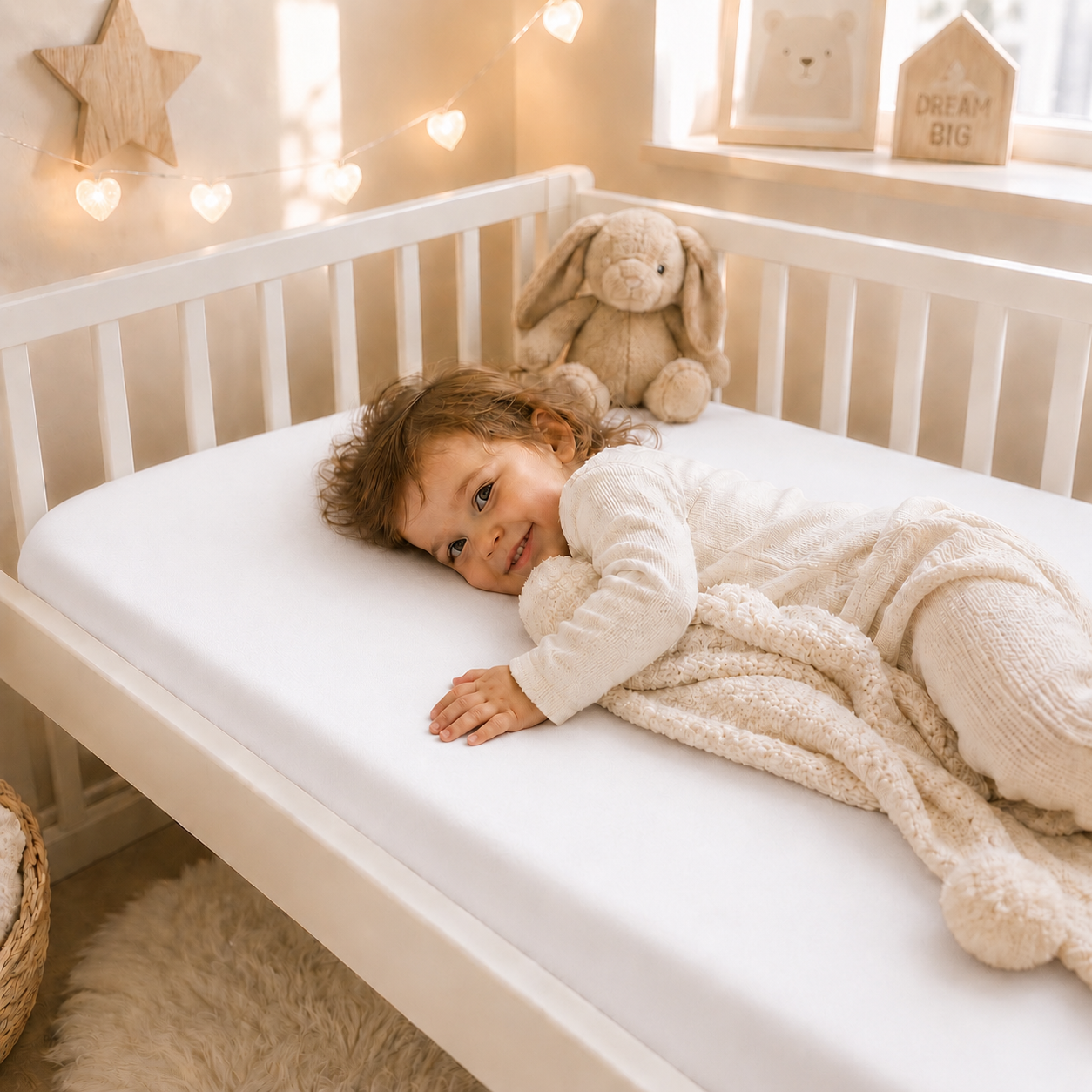BABYMAM 4 Pack Cot Fitted Sheets 120x60 cm, 100% Organic Jersey Cotton Baby Cot Sheets, Soft Breathable Baby Bedding, Elasticated Mattress Covers (White)